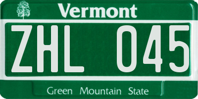 VT license plate ZHL045