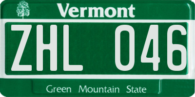 VT license plate ZHL046