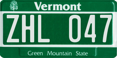 VT license plate ZHL047