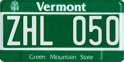 VT license plate ZHL050