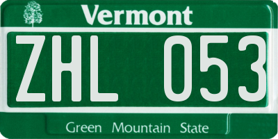 VT license plate ZHL053