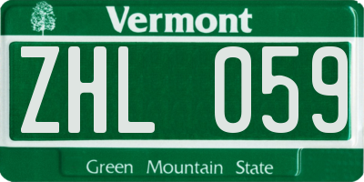 VT license plate ZHL059