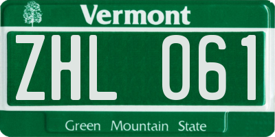 VT license plate ZHL061
