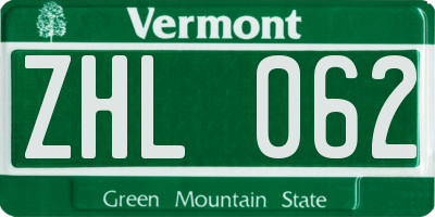 VT license plate ZHL062
