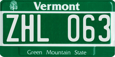 VT license plate ZHL063