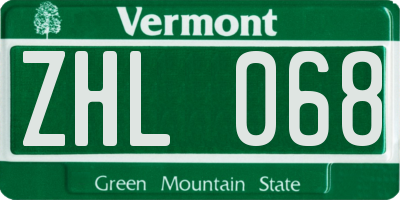VT license plate ZHL068