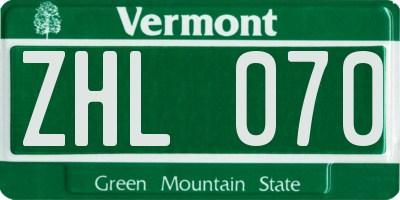 VT license plate ZHL070