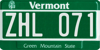 VT license plate ZHL071