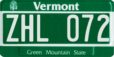 VT license plate ZHL072