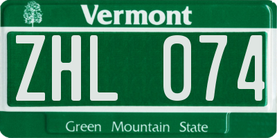 VT license plate ZHL074