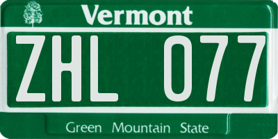 VT license plate ZHL077