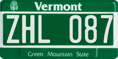 VT license plate ZHL087