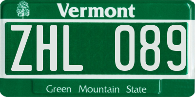 VT license plate ZHL089