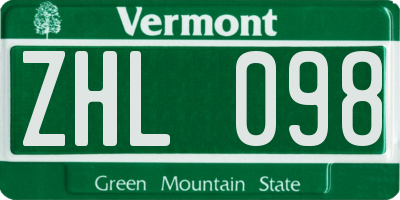 VT license plate ZHL098