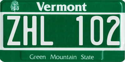 VT license plate ZHL102