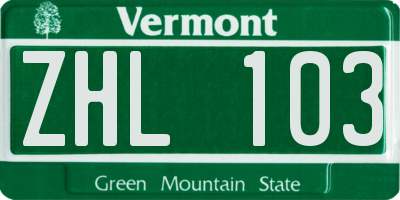 VT license plate ZHL103