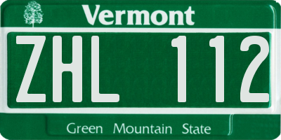 VT license plate ZHL112
