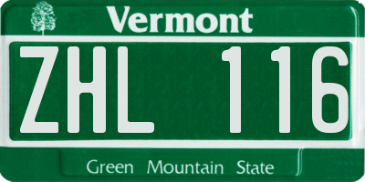 VT license plate ZHL116