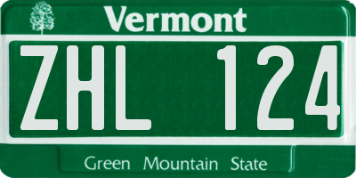 VT license plate ZHL124