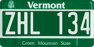 VT license plate ZHL134
