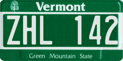 VT license plate ZHL142
