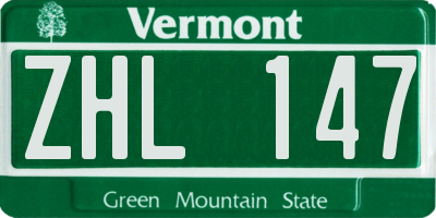 VT license plate ZHL147