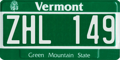 VT license plate ZHL149