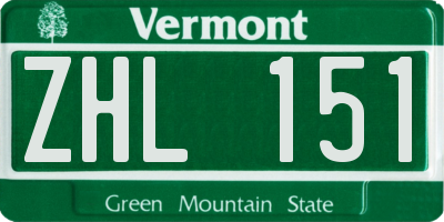 VT license plate ZHL151