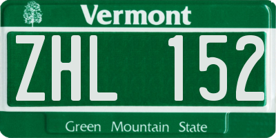 VT license plate ZHL152