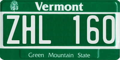 VT license plate ZHL160