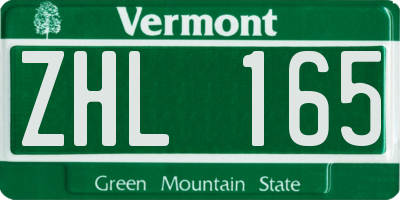 VT license plate ZHL165