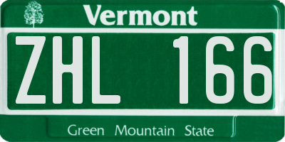 VT license plate ZHL166