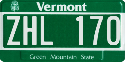VT license plate ZHL170