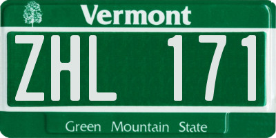 VT license plate ZHL171