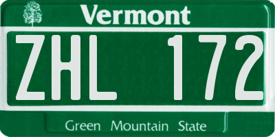 VT license plate ZHL172