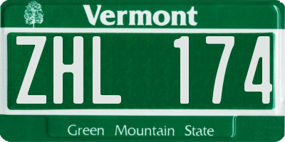 VT license plate ZHL174