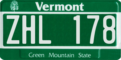 VT license plate ZHL178
