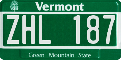 VT license plate ZHL187