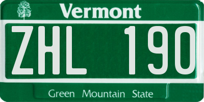 VT license plate ZHL190