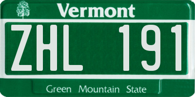 VT license plate ZHL191