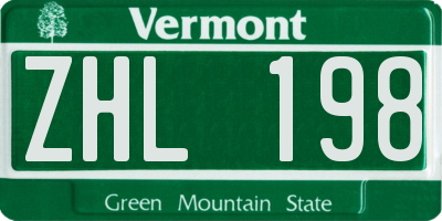 VT license plate ZHL198