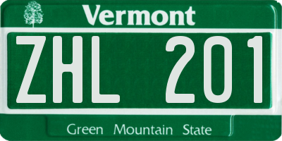 VT license plate ZHL201