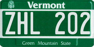 VT license plate ZHL202