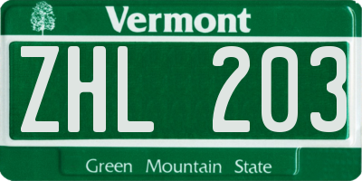 VT license plate ZHL203