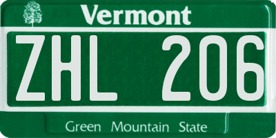 VT license plate ZHL206