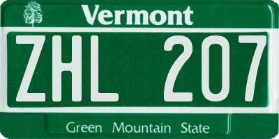 VT license plate ZHL207