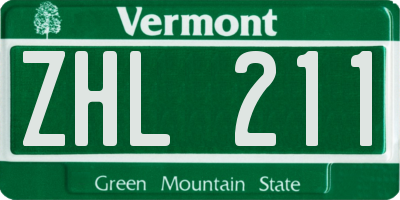 VT license plate ZHL211