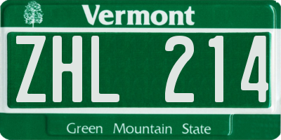 VT license plate ZHL214
