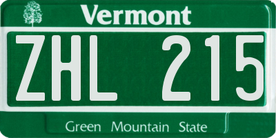 VT license plate ZHL215