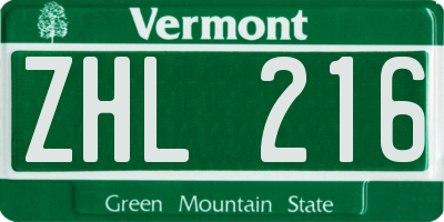 VT license plate ZHL216
